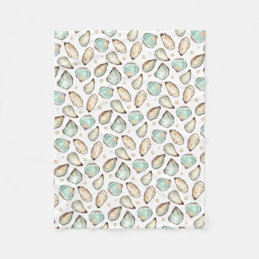 コースタルウォーターカラーオイスター&パールパターン フリースブランケット (正面)