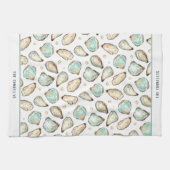 コースタルウォーターカラーオイスター&パールパーソナライズされた キッチンタオル (横)