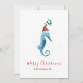 コースタルウォーターカラーシーホースクリスマスホリデー シーズンカード (正面)