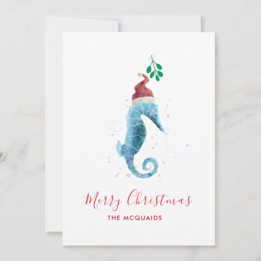 コースタルウォーターカラーシーホースクリスマスホリデー シーズンカード (正面)