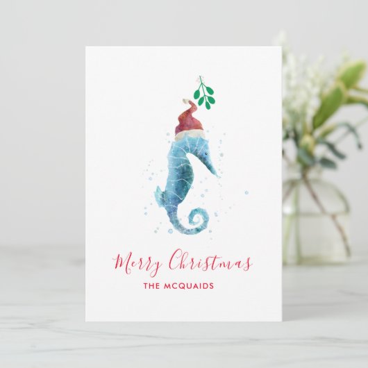 コースタルウォーターカラーシーホースクリスマスホリデー シーズンカード (スタンド正面)