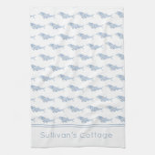 コースタルウォーターカラーブルー水玉模様イルカ キッチンタオル (縦)