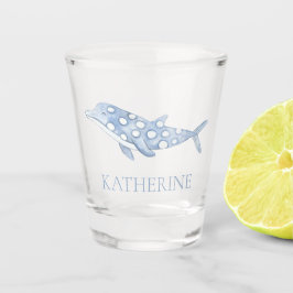 コースタルウォーターカラーブルー水玉模様イルカ ショットグラス