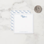 コースタルウォーターカラーブルー水玉模様イルカ ノートカード (正面/裏面インサイチュ)