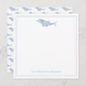 コースタルウォーターカラーブルー水玉模様イルカ ノートカード (正面/裏面)