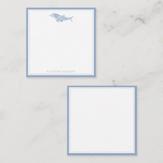 コースタルウォーターカラーブルー水玉模様イルカ ノートカード (正面/裏面)