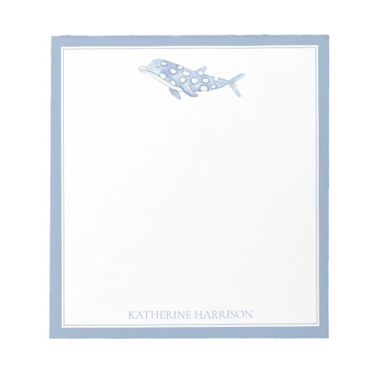 コースタルウォーターカラーブルー水玉模様イルカ ノートパッド (正面)
