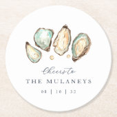 コースタルウォーター結婚カラーオイスター ラウンドペーパーコースター (正面)