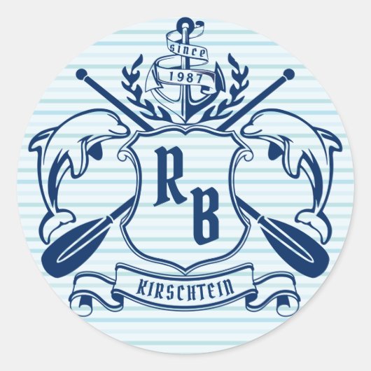 コースタルエンブレムドルフィンズいかりオールシ航海のールド ラウンドシール (正面)