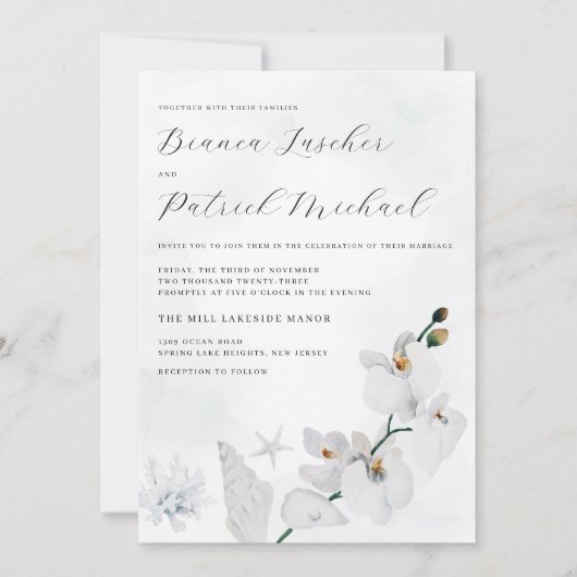 コースタルオーキッドエレガントビーチ結婚式 招待状 (正面)