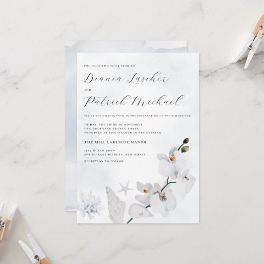 コースタルオーキッドエレガントビーチ結婚式 招待状 (正面/裏面インサイチュ)