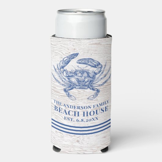 コースタルカニビーチハウス素朴ウッドファミリー名 スリム缶クーラー (Seltzer正面)
