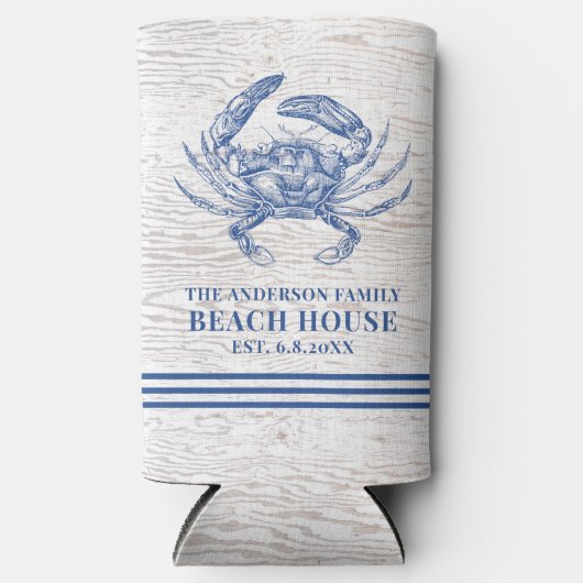 コースタルカニビーチハウス素朴ウッドファミリー名 スリム缶クーラー (正面)