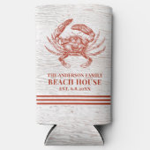 コースタルカニビーチハウス素朴ウッドファミリー名 スリム缶クーラー (正面)