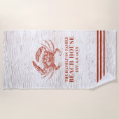 コースタルカニビーチハウス素朴ウッドファミリー名 ビーチタオル (正面)