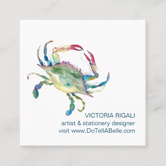 コースタルカニ水彩ビーチ名刺 スクエア名刺 (正面)