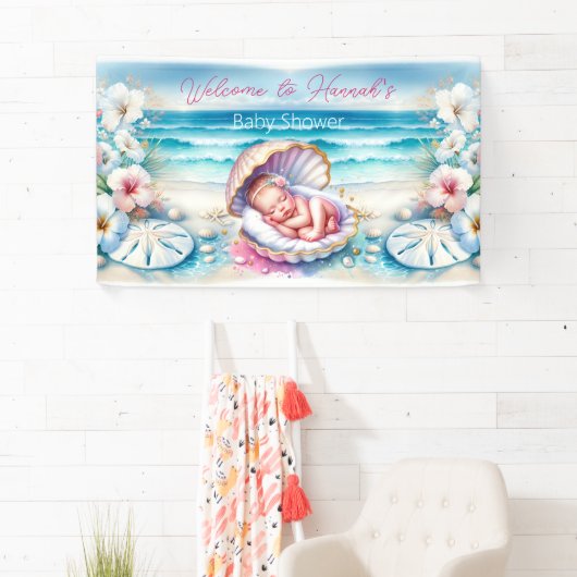 コースタルガールズベビーシャワーパーソナライズされた 横断幕 (インサイチュ)