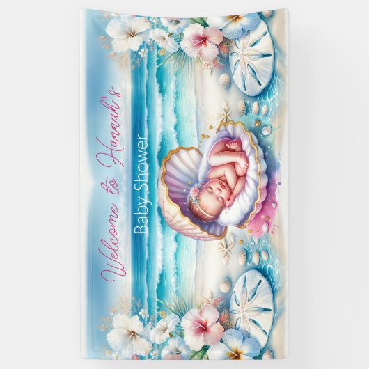 コースタルガールズベビーシャワーパーソナライズされた 横断幕 (縦)