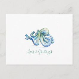 コースタルクリスマスカード水彩絵葉書 ポストカード