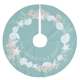 コースタルクリスマスシェルリースツリースカート ブラッシュドポリエステルツリースカート