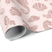 コースタルクリスマスシーホースバラ金ゴールドグリッターピンク ラッピングペーパー (ロールコーナー)