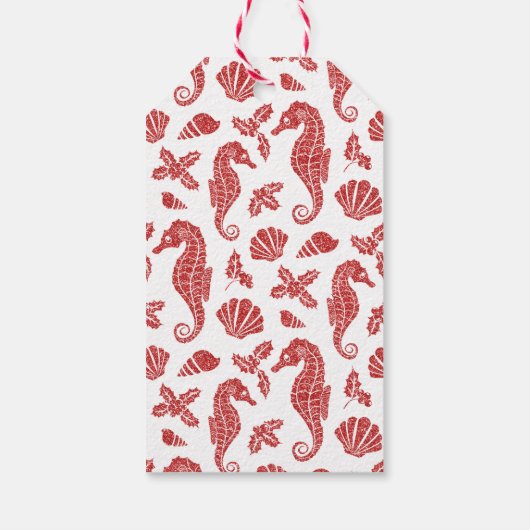 コースタルクリスマスシーホースレッドグリッター ギフトタグ (裏面)