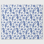 コースタルクリスマスネイビーブルーシーホースグリッター ラッピングペーパー (フラット)