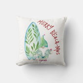 コースタルクリスマスビーチサンタウォーターカラーアート クッション (正面)