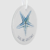 コースタルクリスマスブルーウォーターカラーヒトデ オーナメント (正面)
