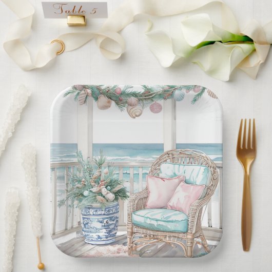 コースタルクリスマスポーチシーン紙プレート ペーパープレート (ウェディング)