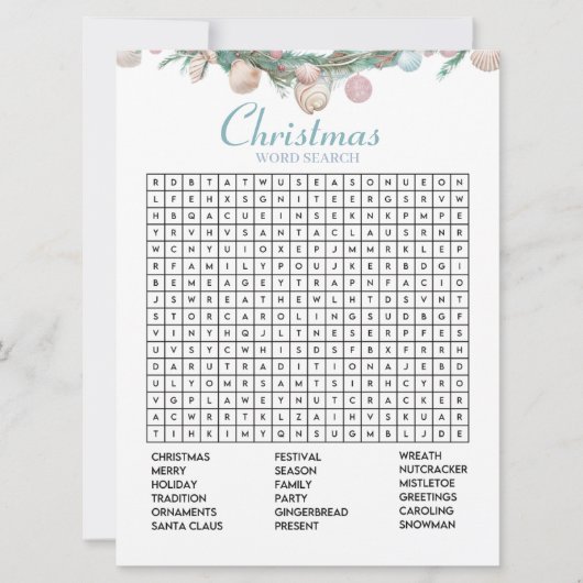 コースタルクリスマスワード検索ホリデーゲームカード シーズンカード (正面)