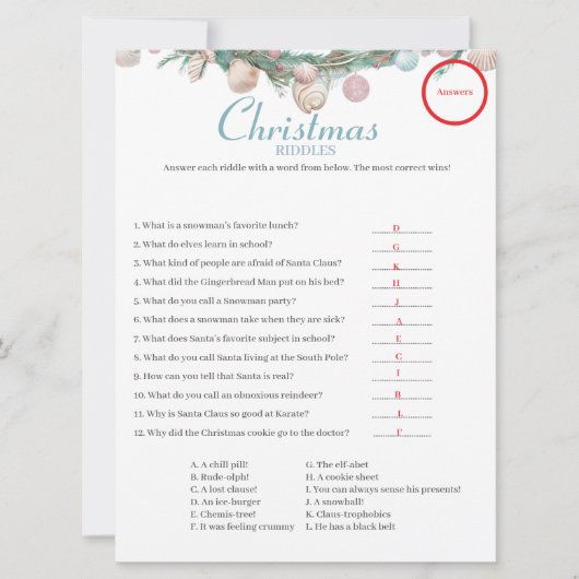 コースタルクリスマス謎ゲームのアンサーカード シーズンカード (正面)