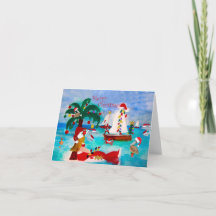 コースタルクリスマタスハーバーホリデーボートパレードカード