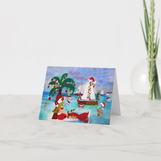 コースタルクリスマタスハーバーホリデーボートパレードカード カード (正面)