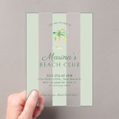 コースタルグリーンカバナストライプビーチパーム誕生日 アクリル招待状 (インサイチュ (ポータブル))