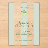 コースタルグリーンカバナストライプビーチパーム誕生日 アクリル招待状 (正面)