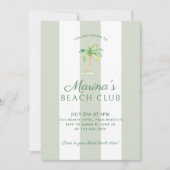 コースタルグリーンストライプビーチパーム誕生日 招待状 (正面)