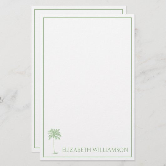 コースタルグリーンパルメットパームツリパーソナライズされたー 便箋 (正面/裏面)