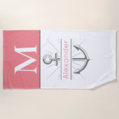 コースタルグレーホワイトいかりモノグラム ビーチタオル (正面)