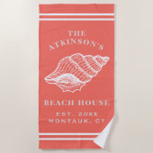 コースタルコンチシェルビーチハウスファミリーネームコーラル ビーチタオル (正面)