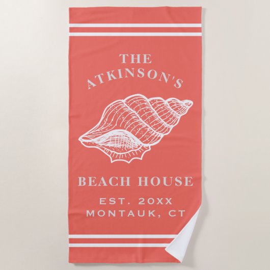 コースタルコンチシェルビーチハウスファミリーネームコーラル ビーチタオル (正面)