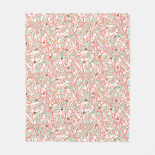 コースタルコーラルとシーシェルヴィンテージ海 フリースブランケット (正面)