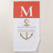 コースタルコーラルピーチいかりモノグラム ビーチタオル (正面)