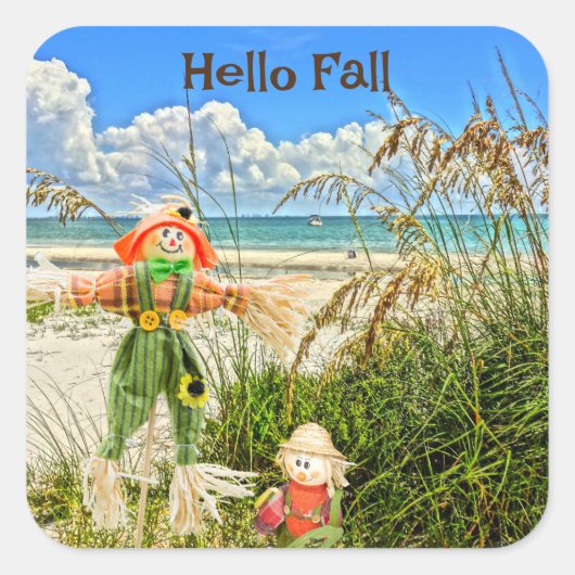 コースタルサニベルアイランドフロリダビーチ&かかし スクエアシール (正面)