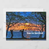 コースタルサンセットミュージシャンシルエット誕生日 招待状 (正面)