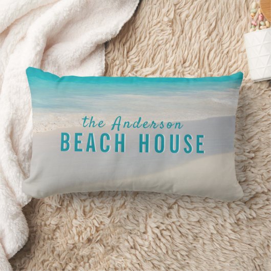 コースタルサンディビーチ名前をカスタムする「ビーチハウス」文字 ランバークッション (ブランケット)