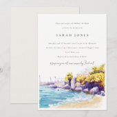 コースタルサンドビーチロッキーシースケープブライダルシャワー 招待状 (正面/裏面)