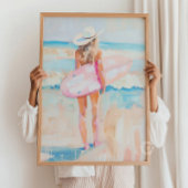 コースタルサーファー女性のカーボーイ油彩画プリント ポスター