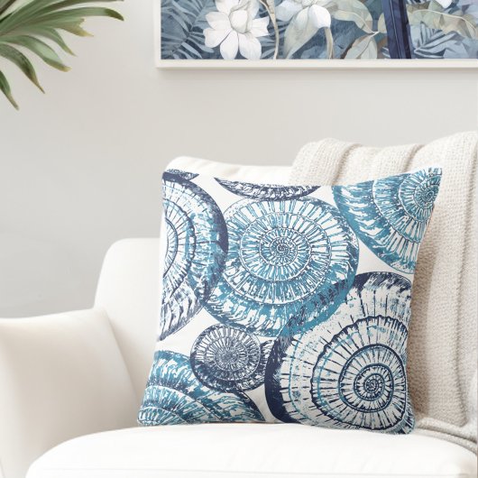 コースタルシェルブルーホワイト装飾用クッション クッション