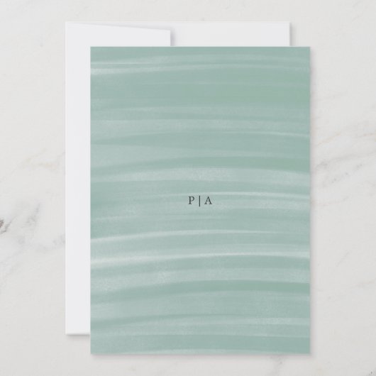 コースタルシックでミュートされた緑のエレガントな結婚式 セーブザデート (裏面)